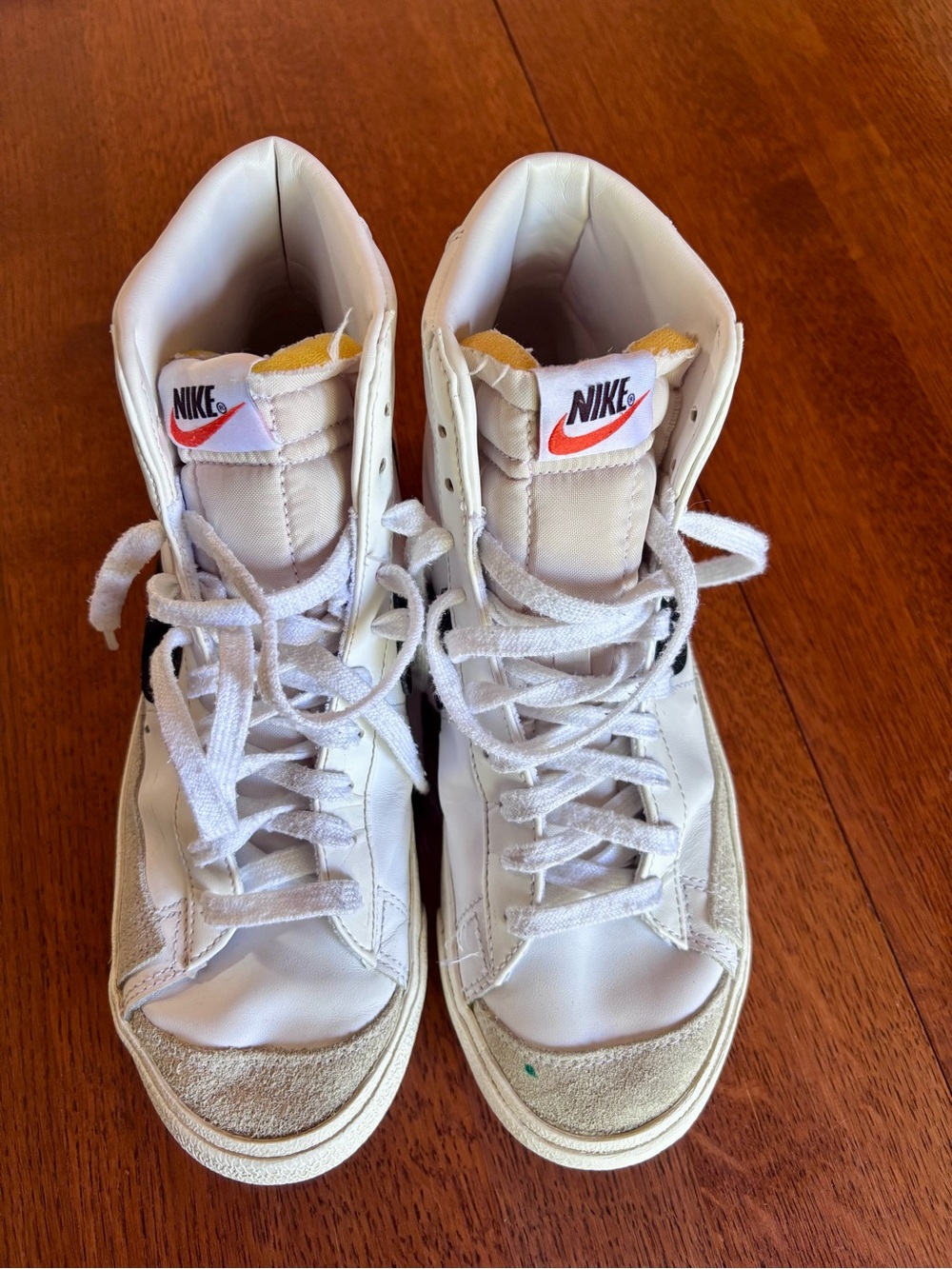 Nike Kids High-Top Sneakers in White with Red Swoosh